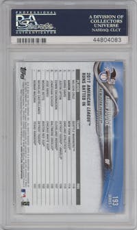 Aaron Judge from the 2018 Topps Series 1 set graded by PSA and given an overall grade of 10.
