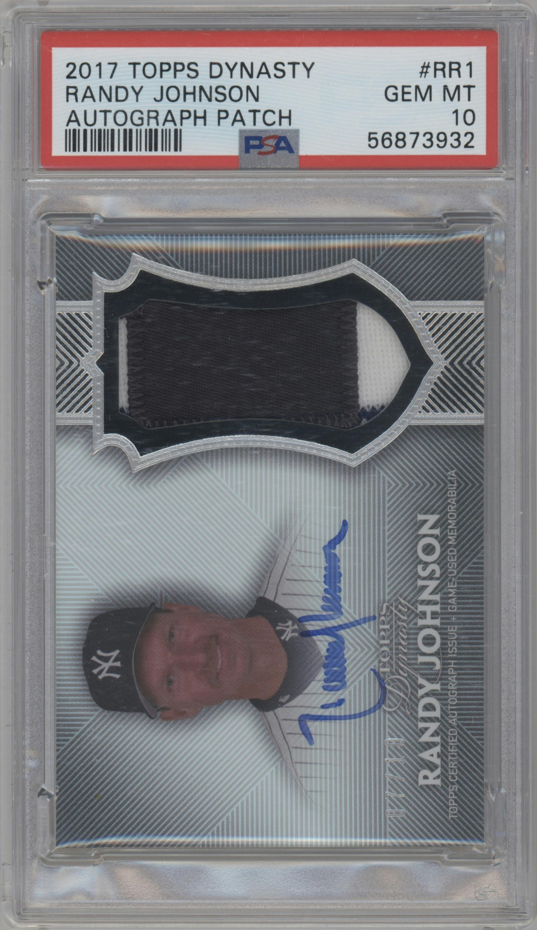 Randy Johnson from the 2017 Topps Dynasty set graded by PSA and given an overall grade of 10.