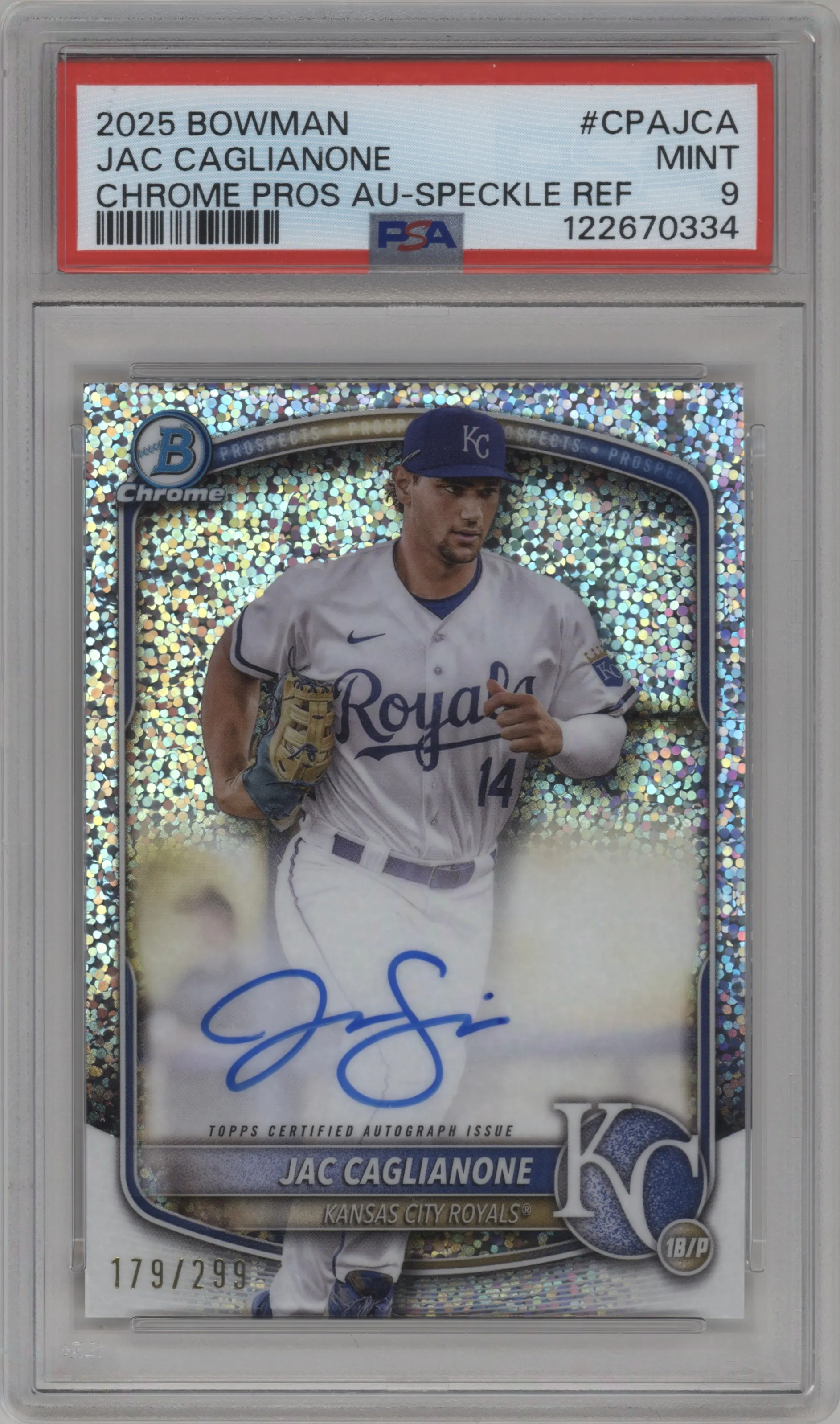 2025 Bowman Chr.Pros.AU Jac Caglianone Speckle Refractor #CPA-JCA PSA 9