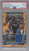 Vince Carter from the 2021-22 Panini Prizm  set featuring a Orange Ice parallel graded by PSA and given an overall grade of 9.