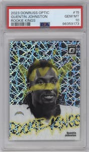 Quentin Johnston from the 2023 Donruss Optic set graded by PSA and given an overall grade of 10.