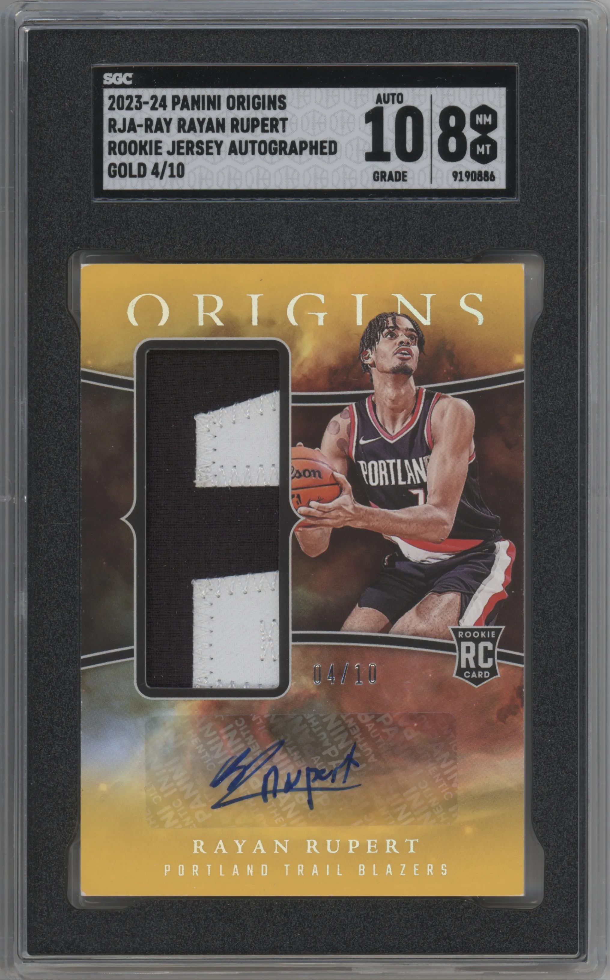 2023 Panini Origins Rke.Jrsy.Auto Rayan Rupert Gold SGC 8