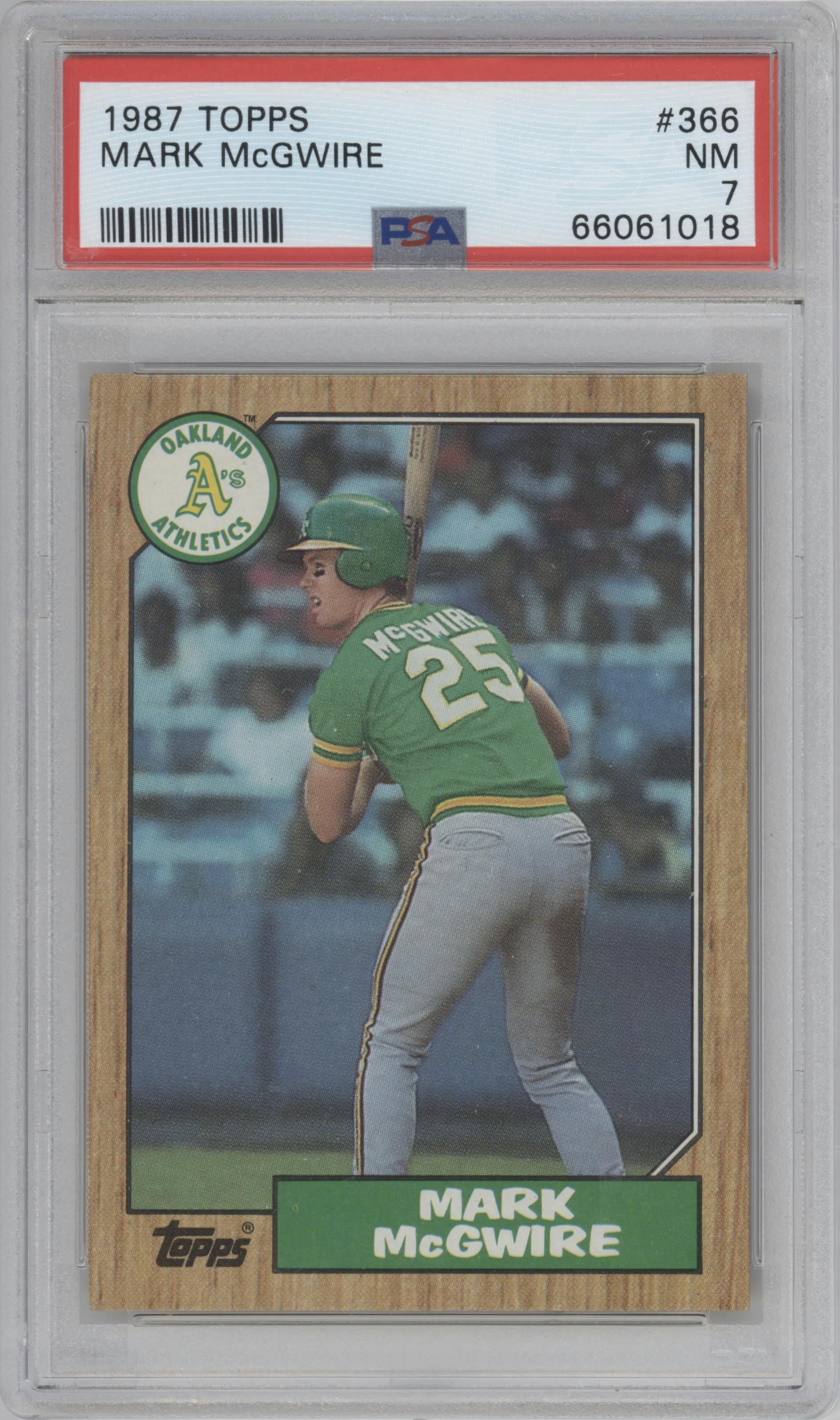 Mark McGwire from the 1987 Topps set graded by PSA and given an overall grade of 7.