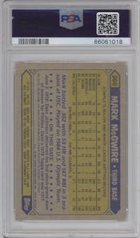 Mark McGwire from the 1987 Topps set graded by PSA and given an overall grade of 7.
