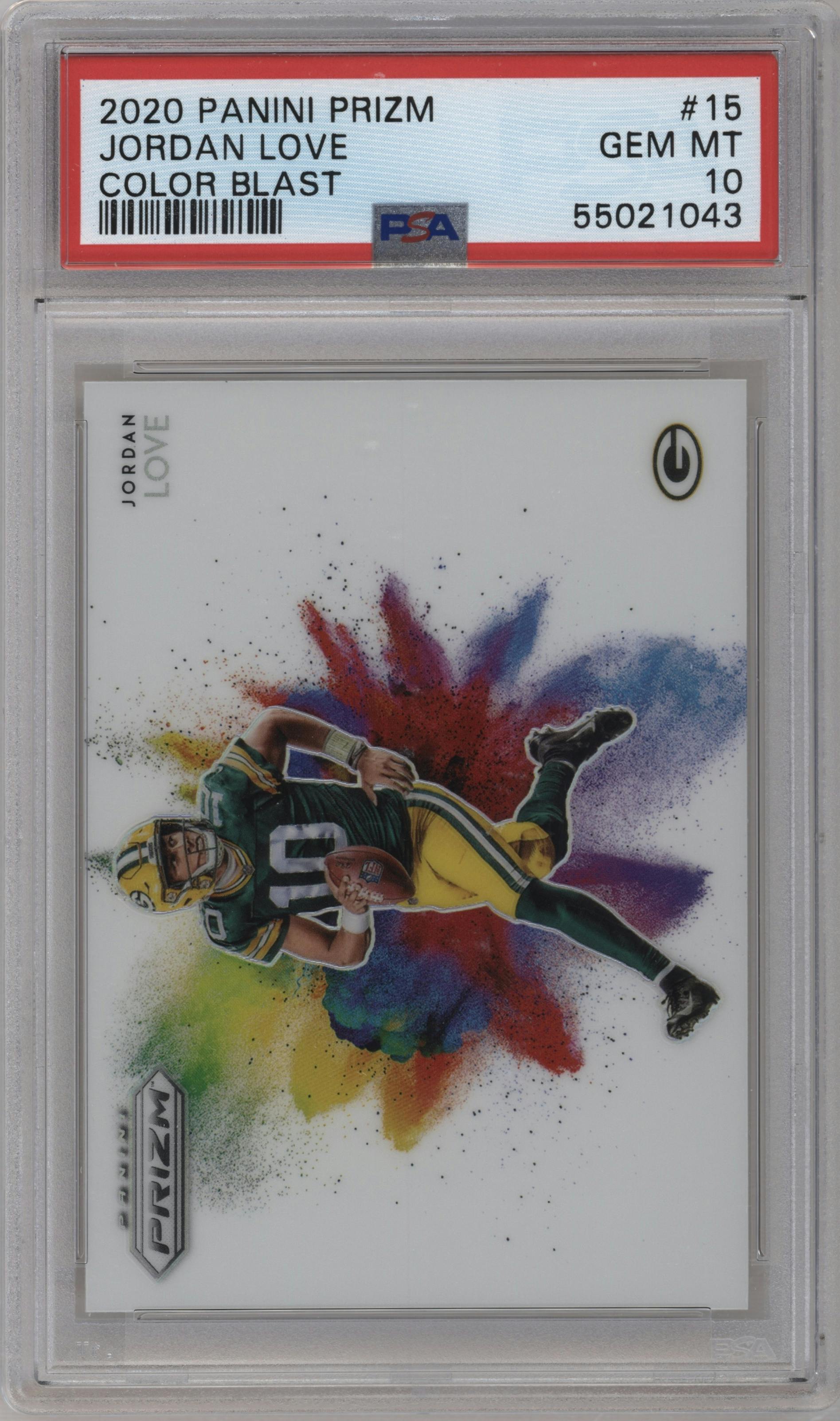 Jordan Love from the 2020 Panini Prizm set graded by PSA and given an overall grade of 10.