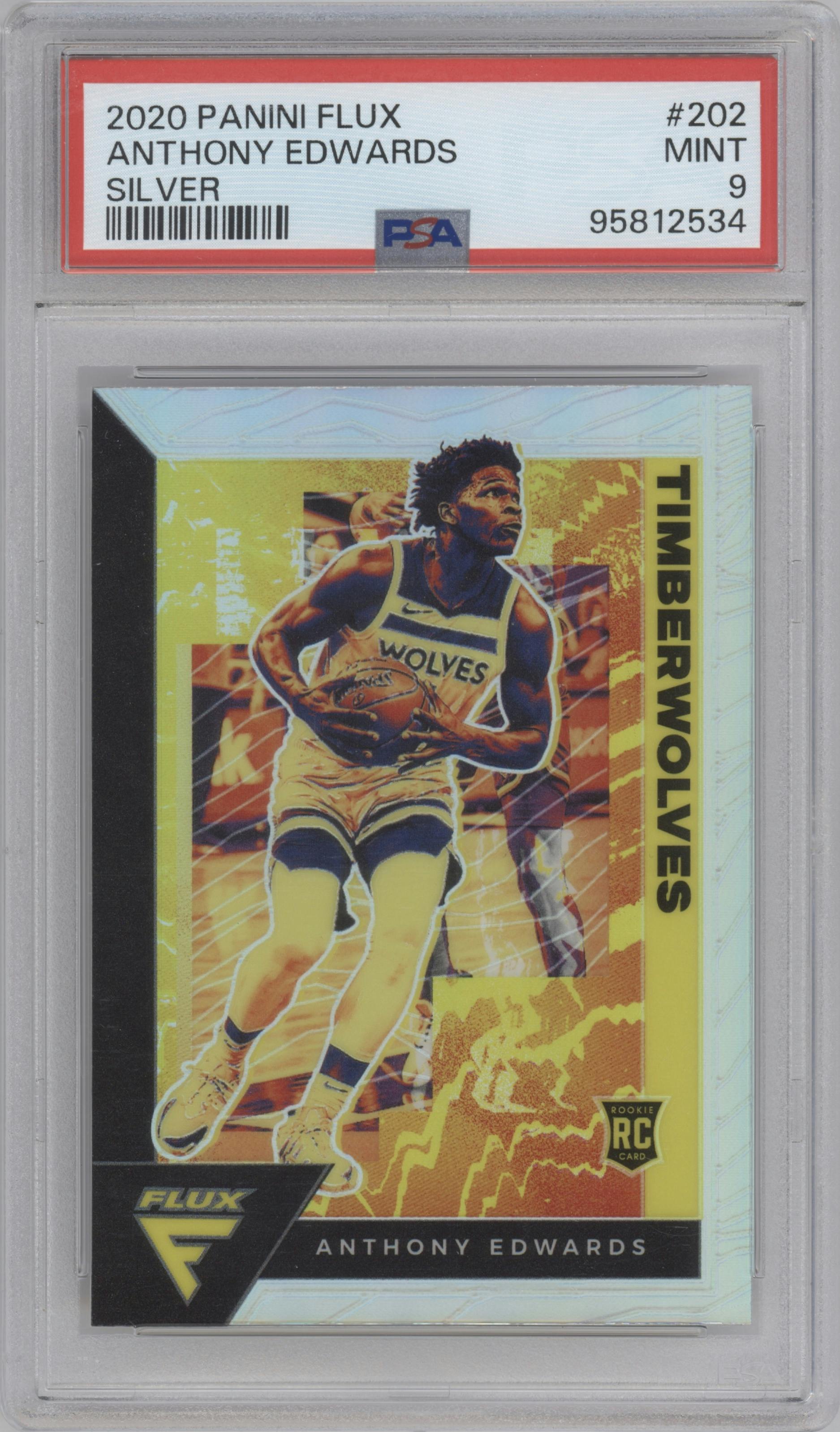 Anthony Edwards from the 2020-21 Panini Flux set featuring a Silver parallel graded by PSA and given an overall grade of 9.