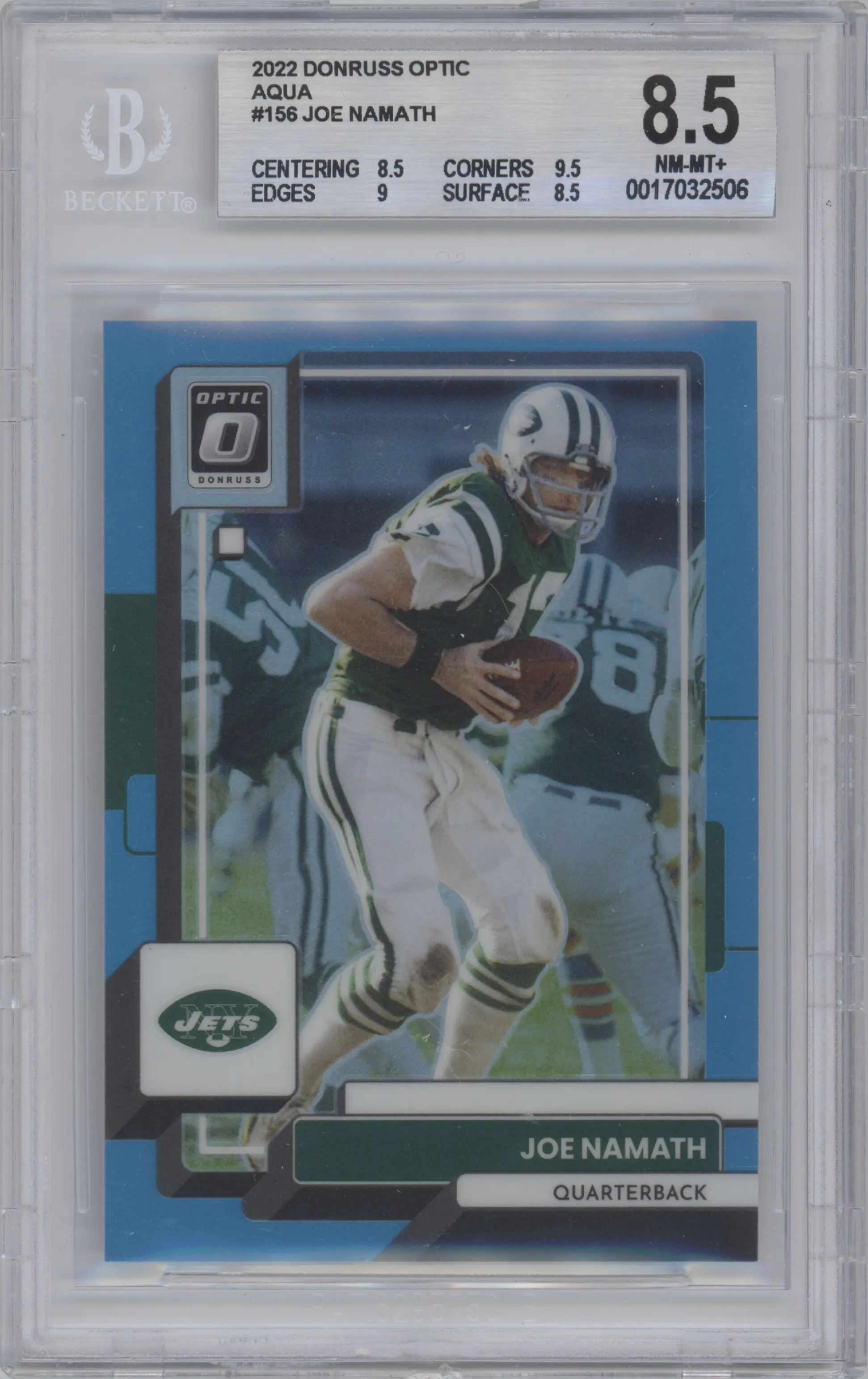 2022 Panini Donruss Optic Joe Namath Aqua BGS 8.5