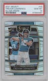 Trevor Lawrence from the 2021 Panini Select set featuring a Silver Prizm parallel graded by PSA and given an overall grade of 10.