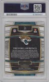 Trevor Lawrence from the 2021 Panini Select set featuring a Silver Prizm parallel graded by PSA and given an overall grade of 10.