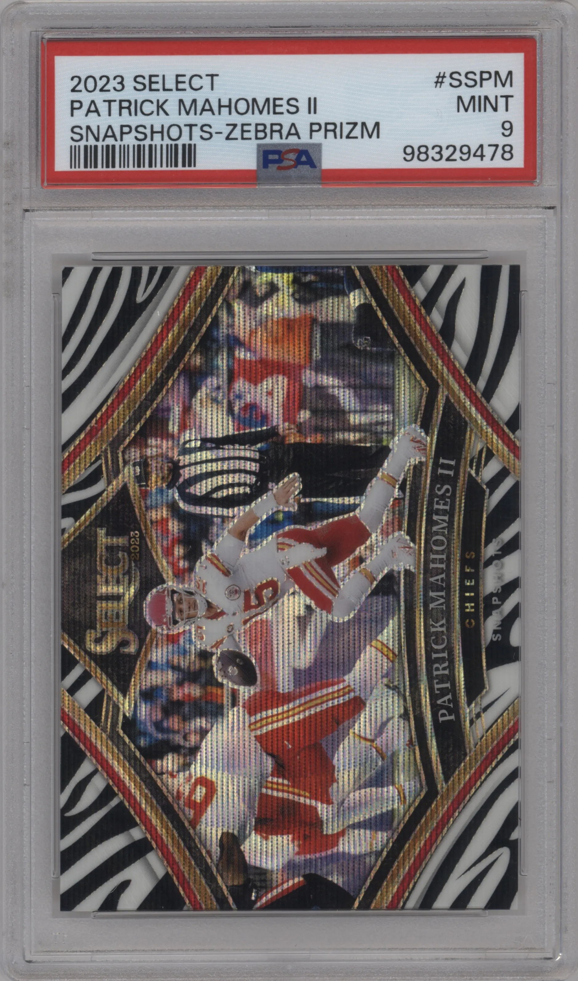 2023 Panini Select Snapshots Patrick Mahomes II Zebra #SS-PM PSA 9