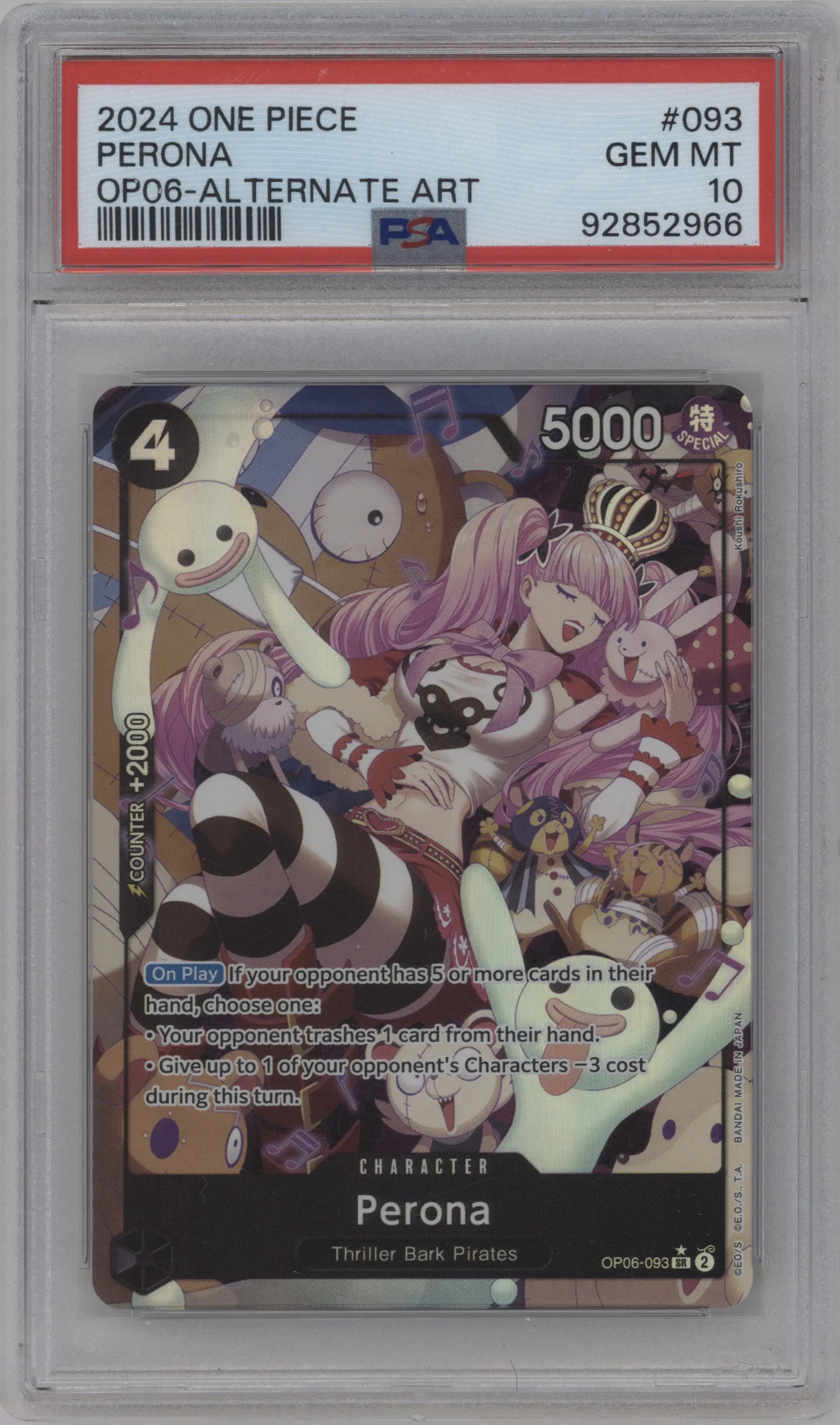 2024 One Piece Wings of the Captain Perona Alternate Art SR #OP06-093 SR  PSA 10