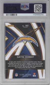 Justin Herbert from the 2019 Panini Select  set graded by PSA and given an overall grade of 10.