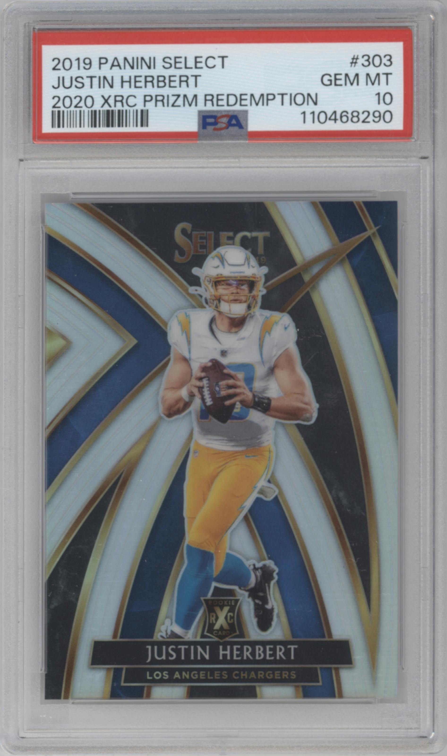 Justin Herbert from the 2019 Panini Select  set graded by PSA and given an overall grade of 10.