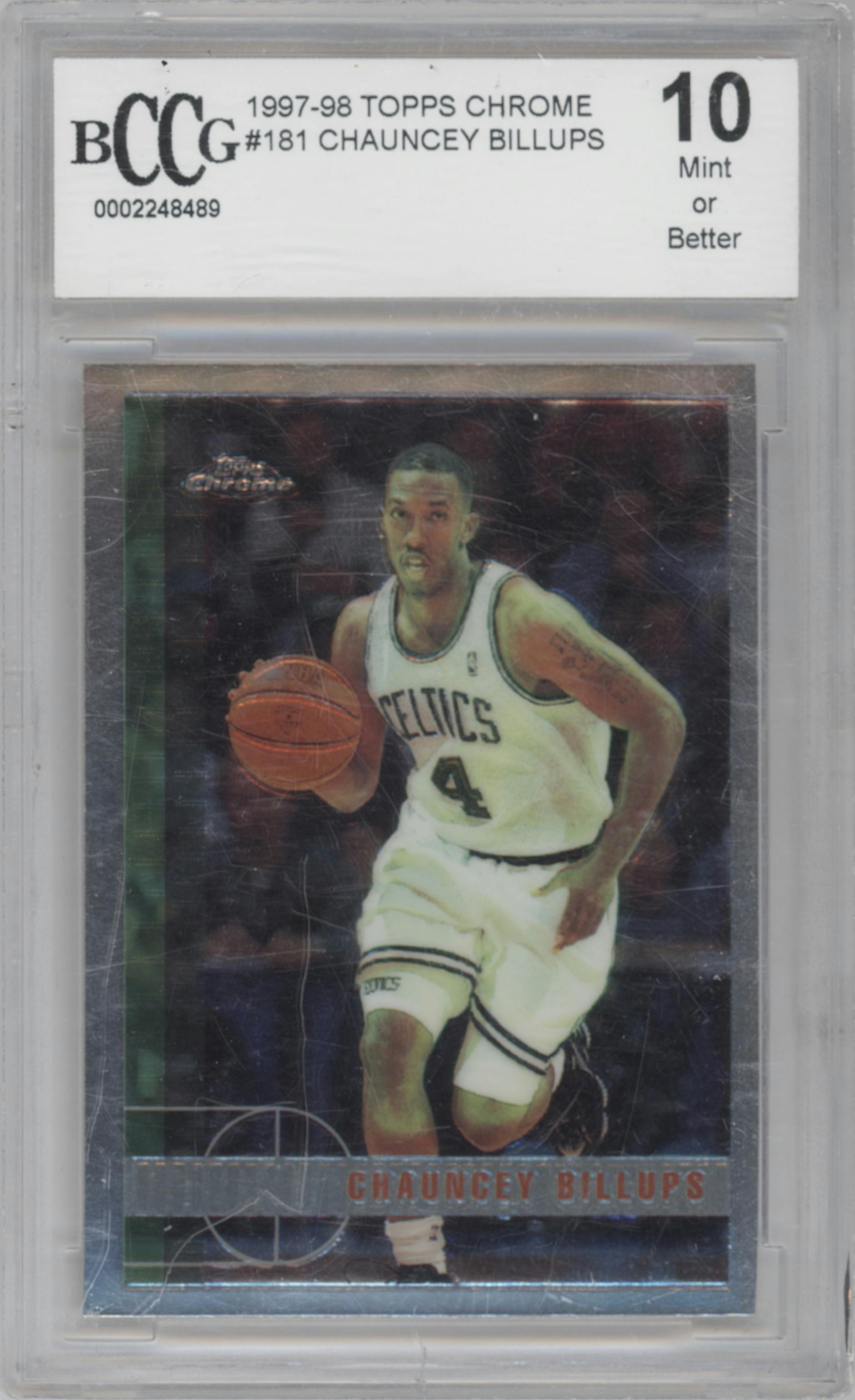 Chauncey Billups from the 1997-98 Topps Chrome set graded by Beckett and given an overall grade of 10.