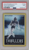 Justin Jefferson from the 2023 Panini Rookies & Stars set featuring a Gold parallel graded by PSA and given an overall grade of 9.