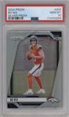Bo Nix from the 2024 Panini Prizm set featuring a Silver Prizm parallel graded by PSA and given an overall grade of 10.