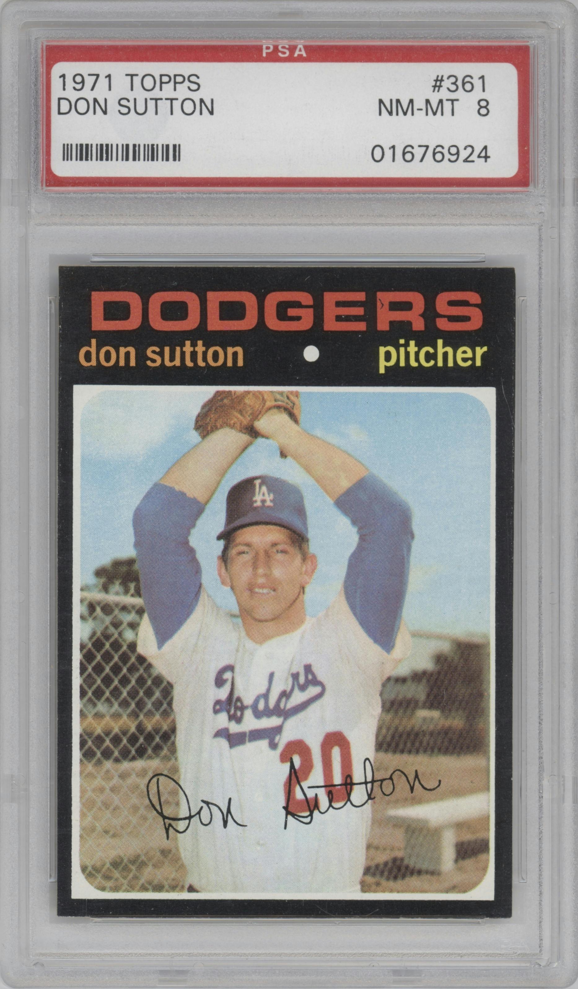 Don Sutton from the 1971 Topps set graded by PSA and given an overall grade of 8.