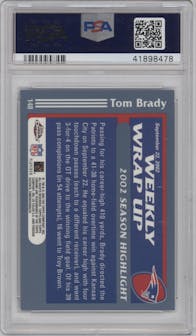 Tom Brady from the 2003 Topps Chrome set graded by PSA and given an overall grade of 9.