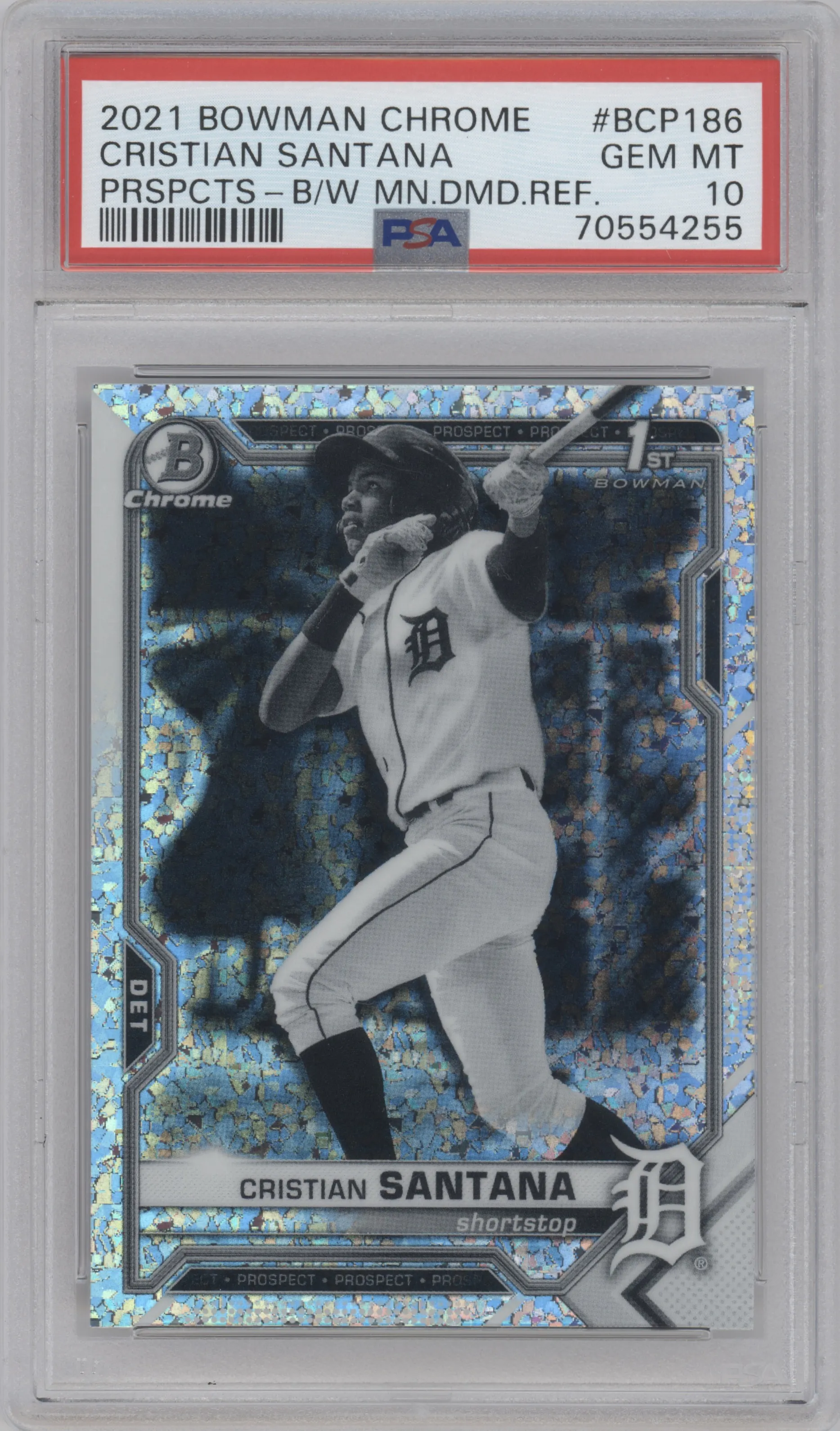 2021 Bowman Chrome Prospects Cristian Santana Black & White Mini-Diamond Refractor #BCP-186 PSA 10