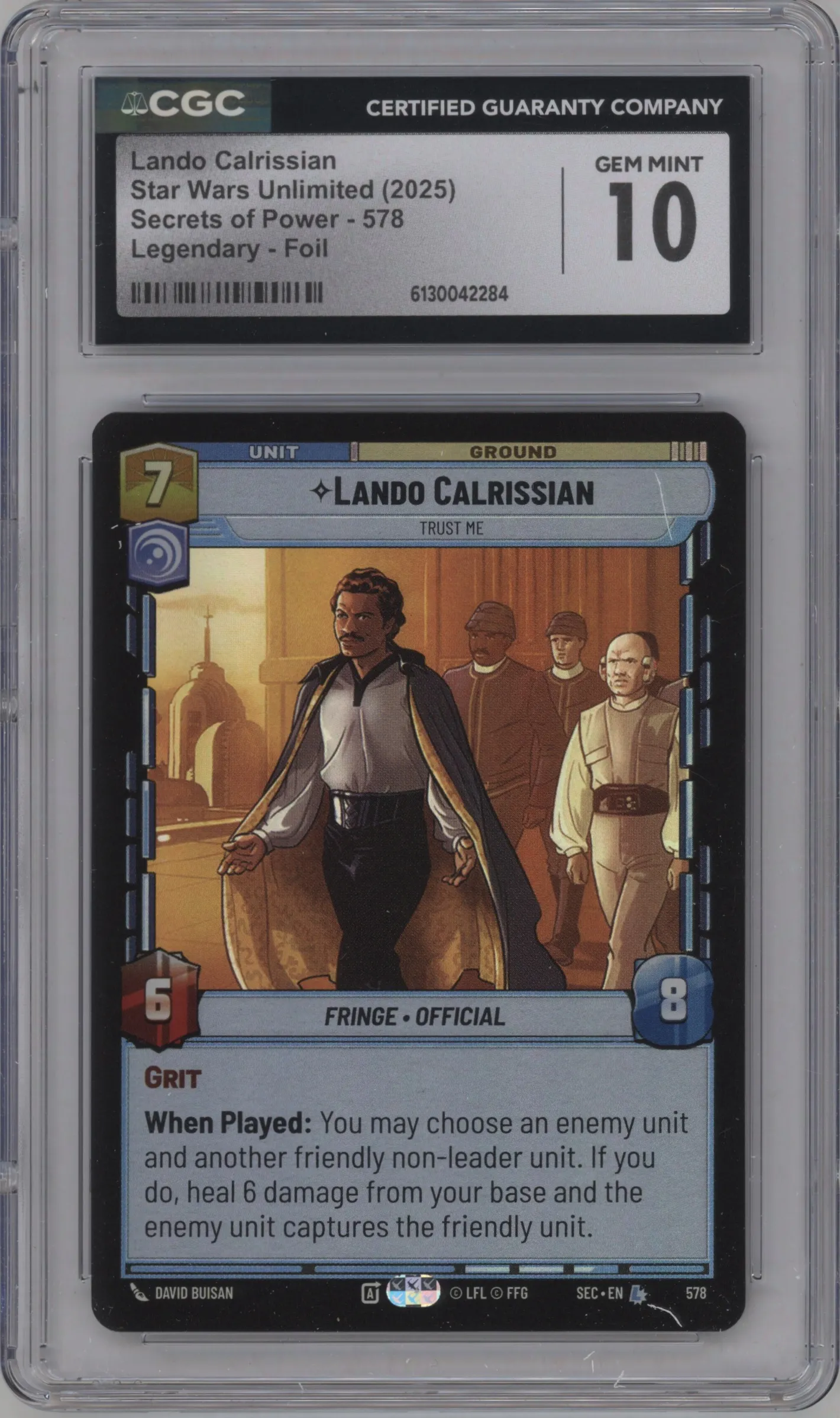 2025 Star Wars: Unlimited Secrets of Power Lando Calrissian Legendary Foil CGC 10
