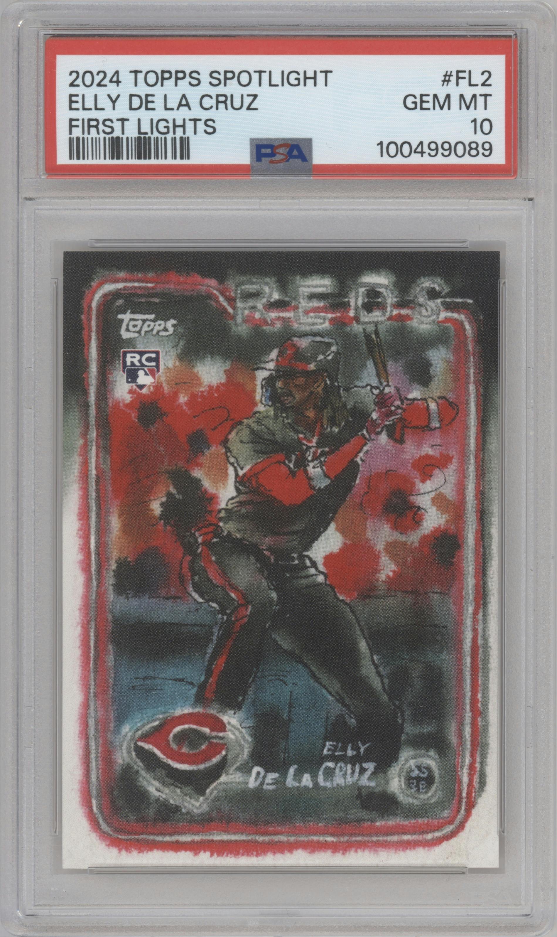 Elly De La Cruz from the 2024 Topps Spotlight by Andy Friedman set graded by PSA and given an overall grade of 10.