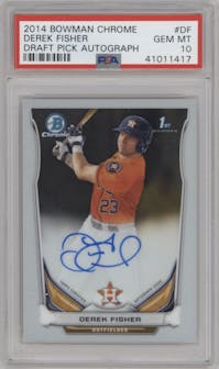 Derek Fisher from the 2015 Bowman Chrome set graded by PSA and given an overall grade of 10.