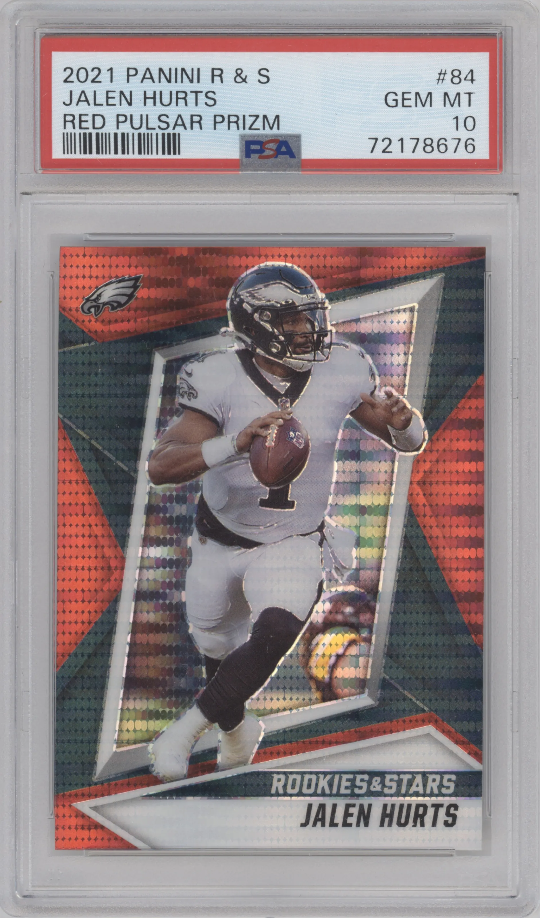 2021 Panini Rookies & Stars Jalen Hurts Red Pulsar Prizm #84 PSA 10