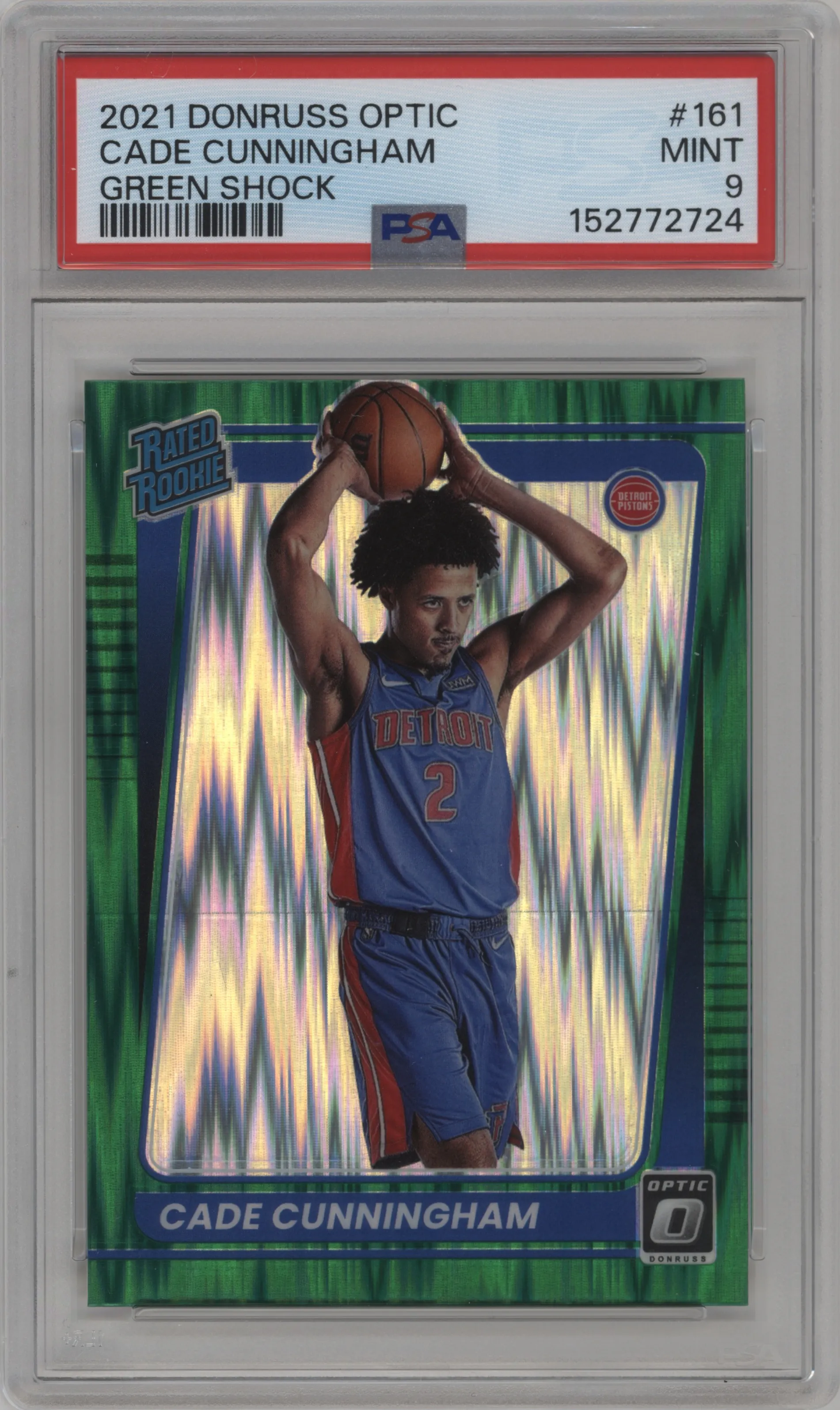 2021 Panini Donruss Optic Rated Rookie Cade Cunningham Green Shock PSA 9