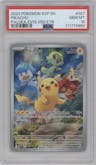 Pikachu from the 2023 Pokemon SV set featuring a Scarlet & Violet - Paldea Evolved Elite Trainer Box parallel graded by PSA and given an overall grade of 10.
