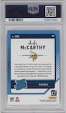 J.J. McCarthy from the 2024 Donruss set graded by PSA and given an overall grade of 10.