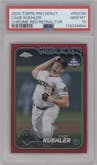 Cade Kuehler from the 2024 Topps Pro Debut set featuring a Red Refractor parallel graded by PSA and given an overall grade of 10.
