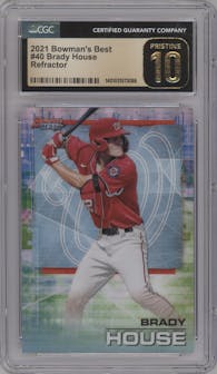 Brady House from the 2021 Bowman’s Best set featuring a Refractor parallel graded by CSG and given an overall grade of 10.