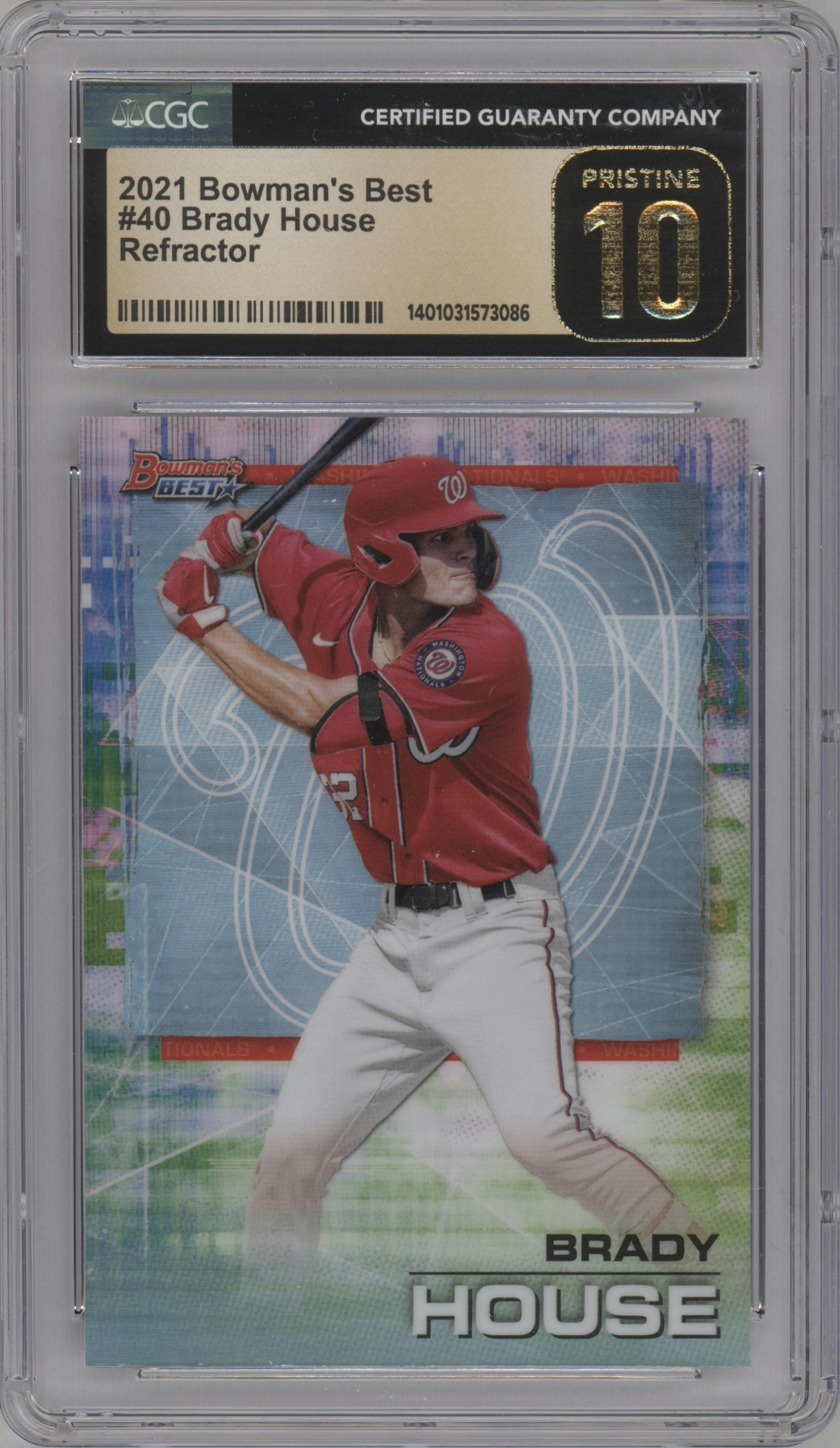 Brady House from the 2021 Bowman’s Best set featuring a Refractor parallel graded by CSG and given an overall grade of 10.
