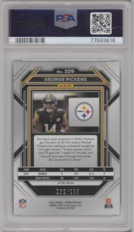 George Pickens from the 2022 Panini Prizm set featuring a Purple Ice parallel graded by PSA and given an overall grade of 10.