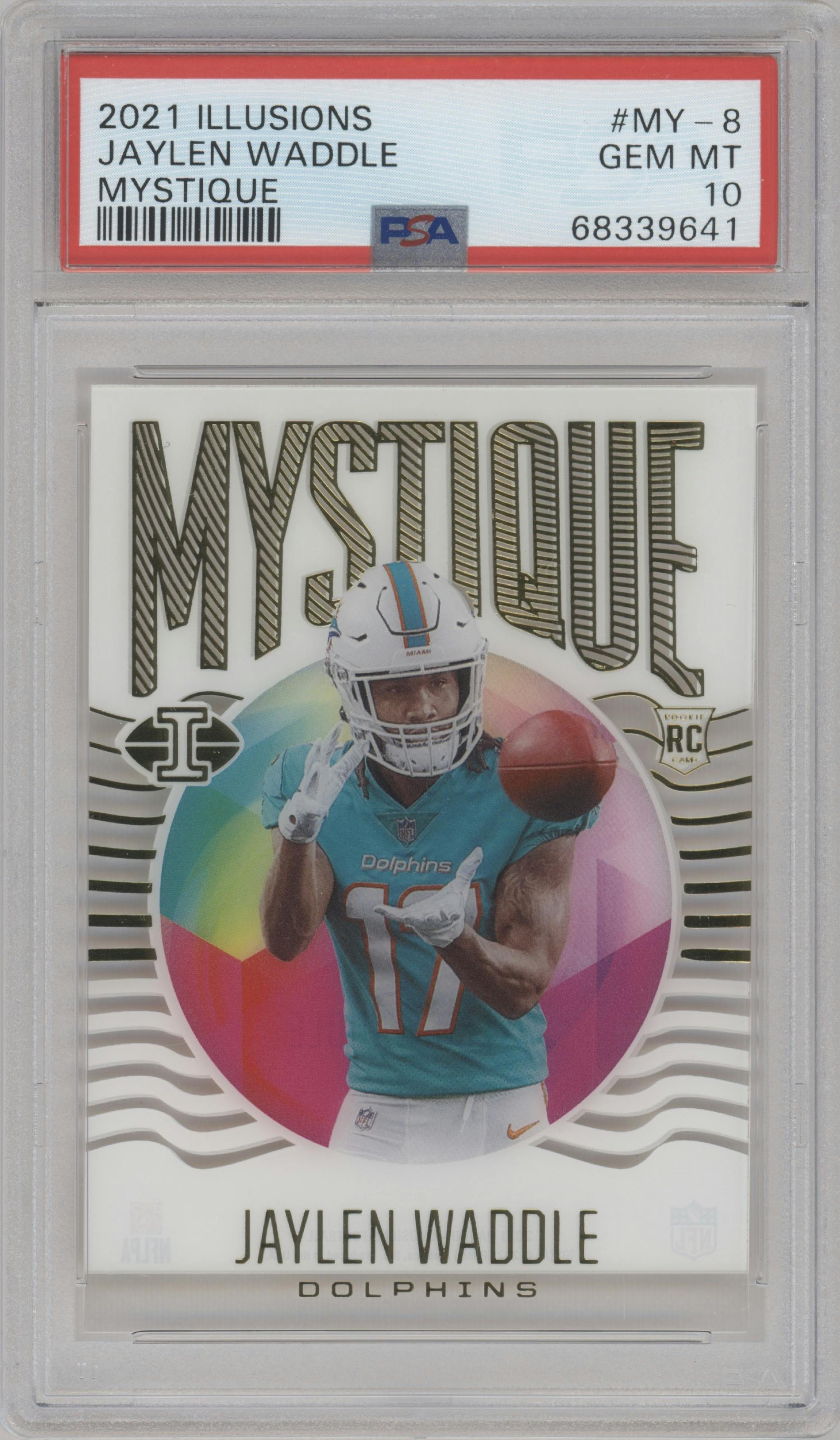 Jaylen Waddle from the 2021 Panini Illusions set graded by PSA and given an overall grade of 10.