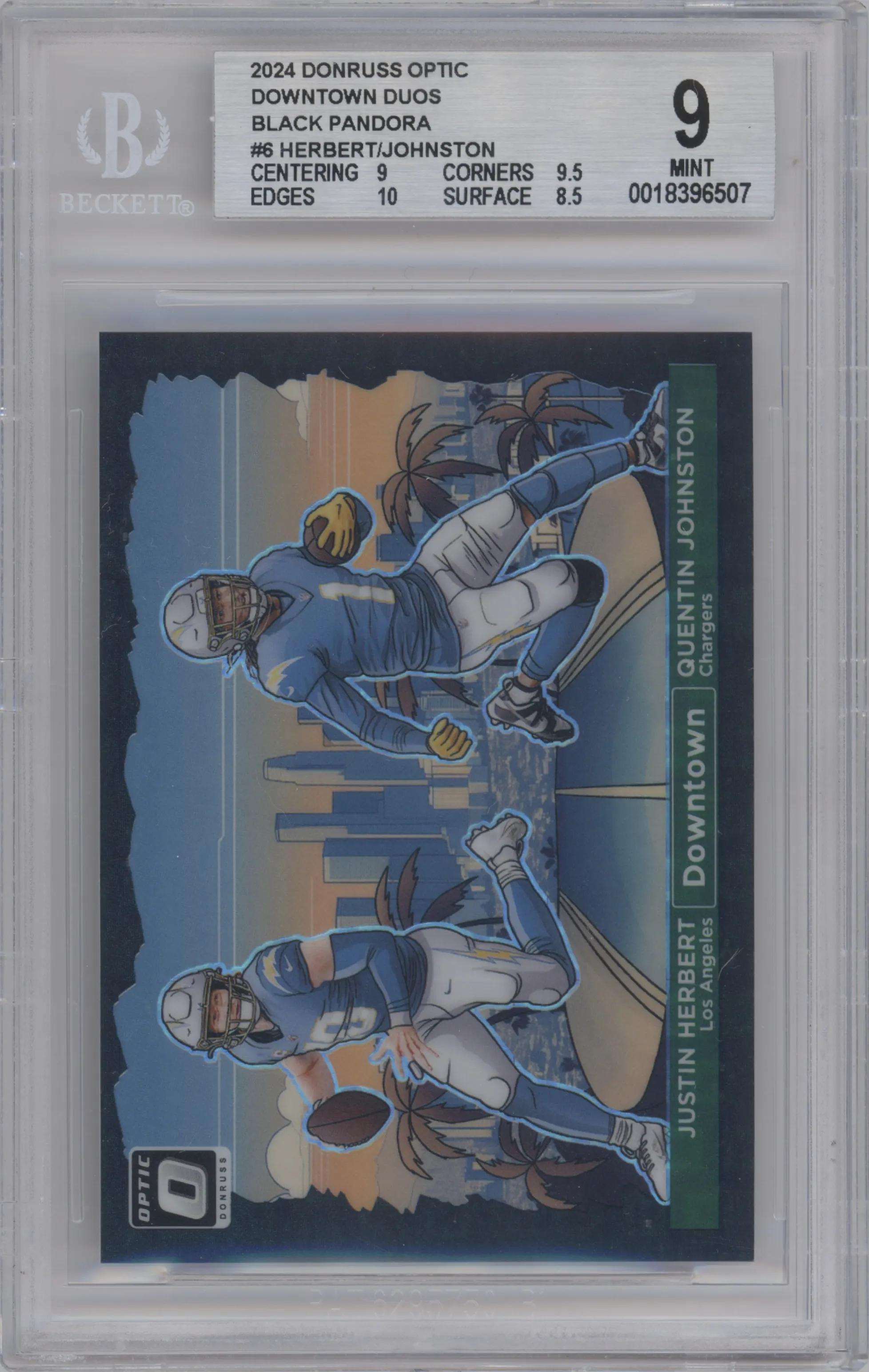 2024 Donruss Optic Downtown Duos Justin Herbert/Quentin Johnston Black Pandora #6 BGS 9