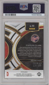 Caitlin Clark from the 2024 Panini Select WNBA set featuring a Orange Prizm parallel graded by PSA and given an overall grade of 10.