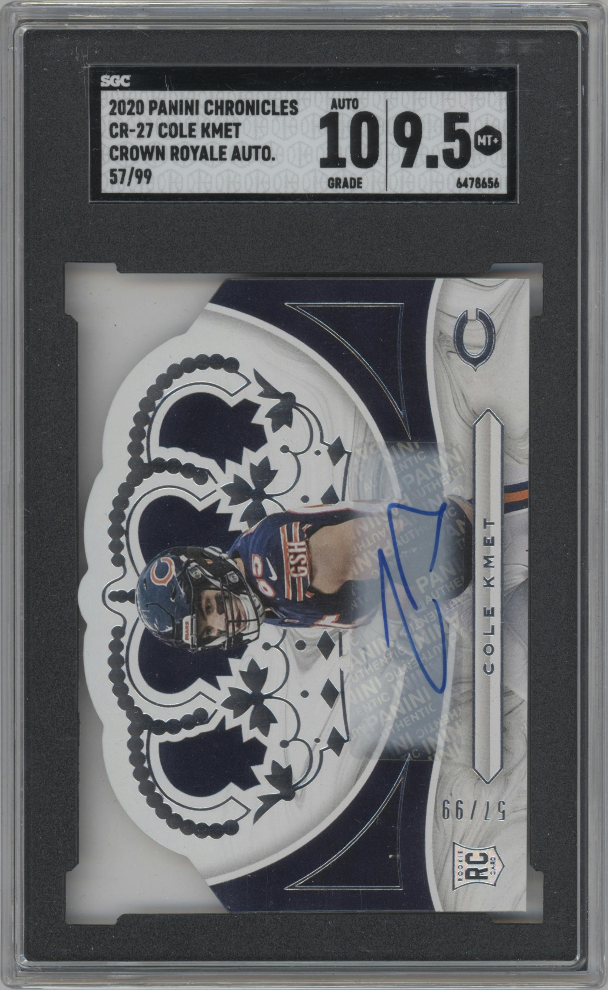 Cole Kmet from the 2020 Panini Chronicles set graded by SGC and given an overall grade of 9.5.
