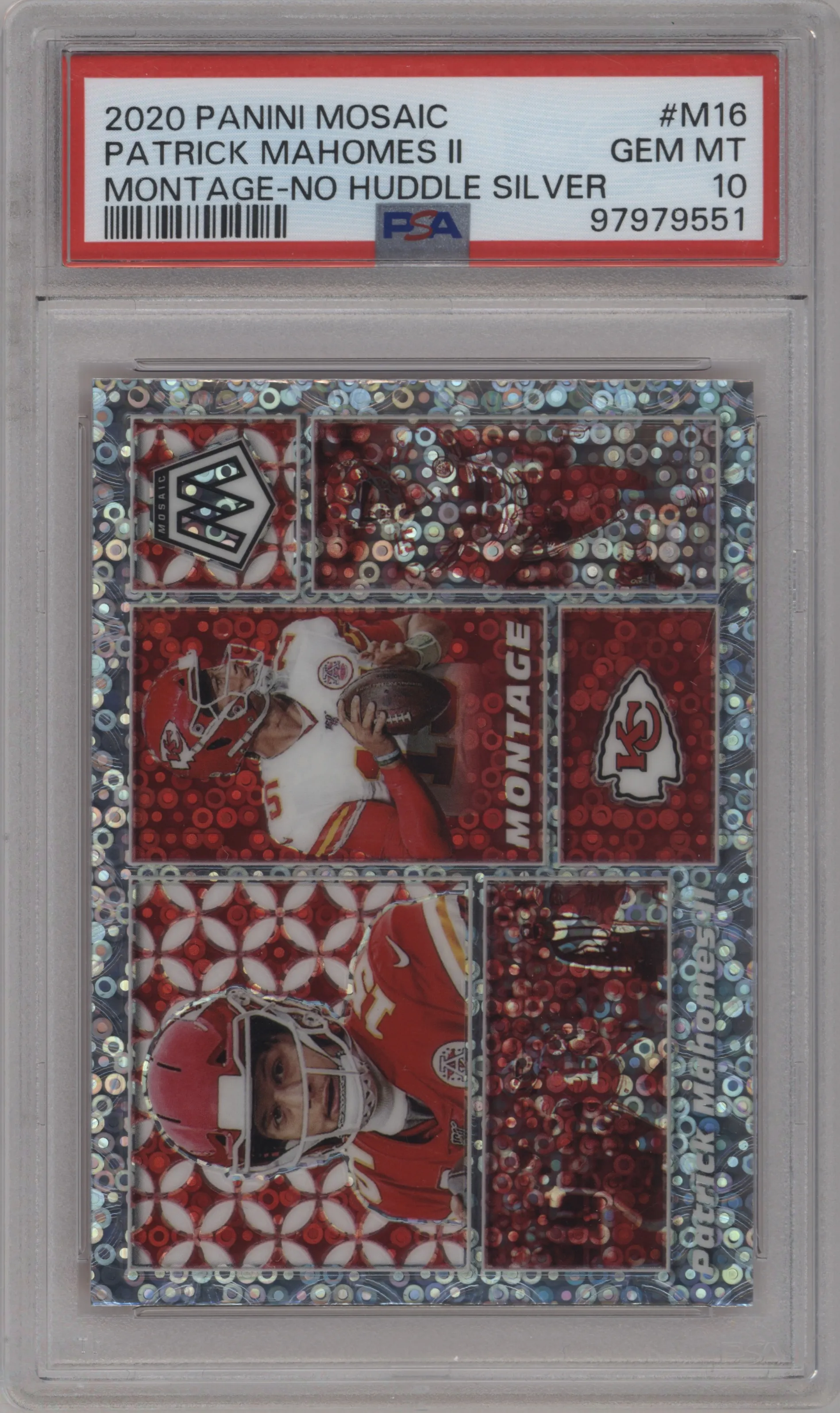 2020 Panini Mosaic Montage Patrick Mahomes II No Huddle Silver #M16 PSA 10