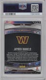 Jayden Daniels from the 2024 Panini Prizm set featuring a Green Prizm parallel graded by PSA and given an overall grade of 10.
