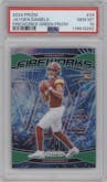 Jayden Daniels from the 2024 Panini Prizm set featuring a Green Prizm parallel graded by PSA and given an overall grade of 10.