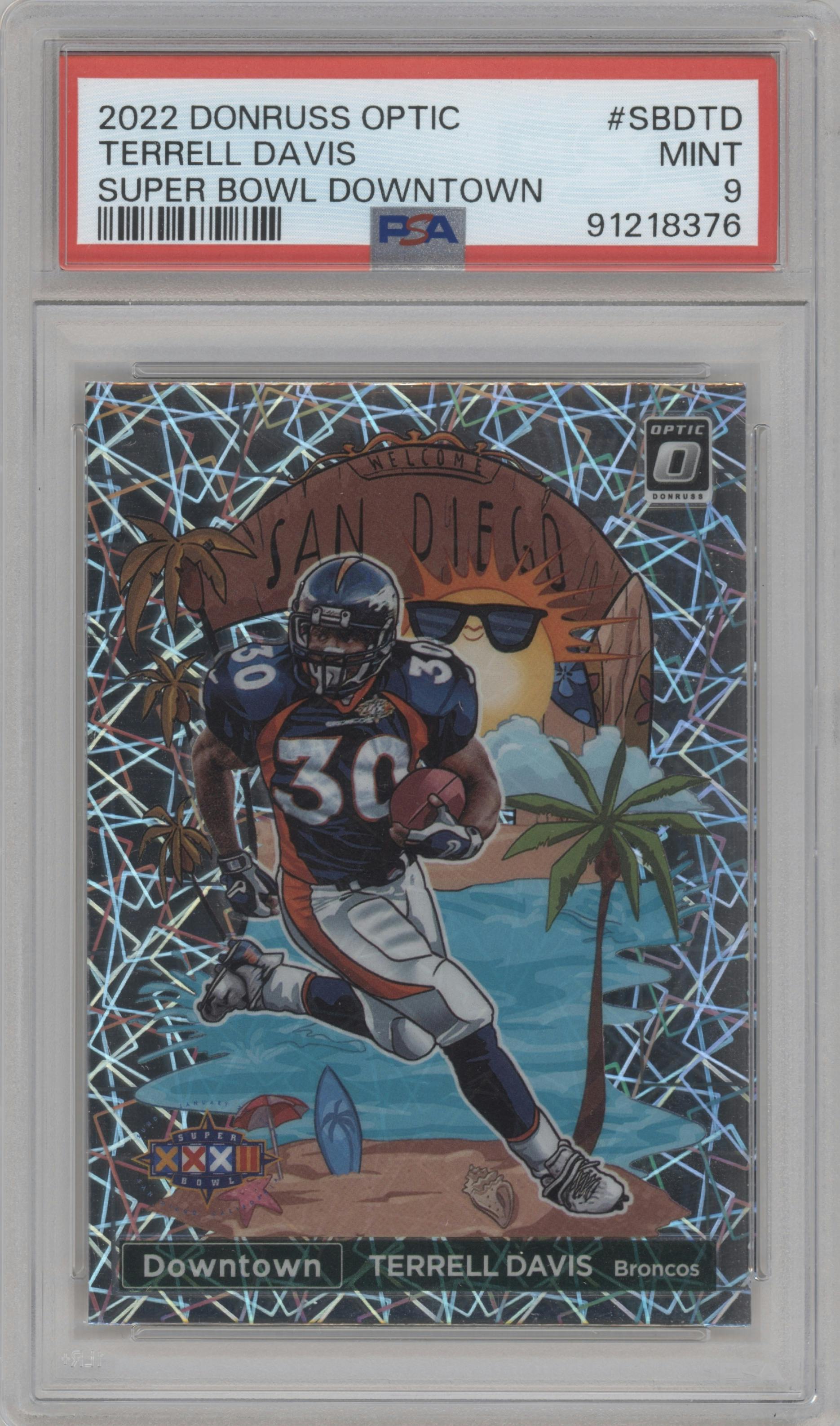 Terrell Davis from the 2022 Panini Donruss Optic set graded by PSA and given an overall grade of 9.