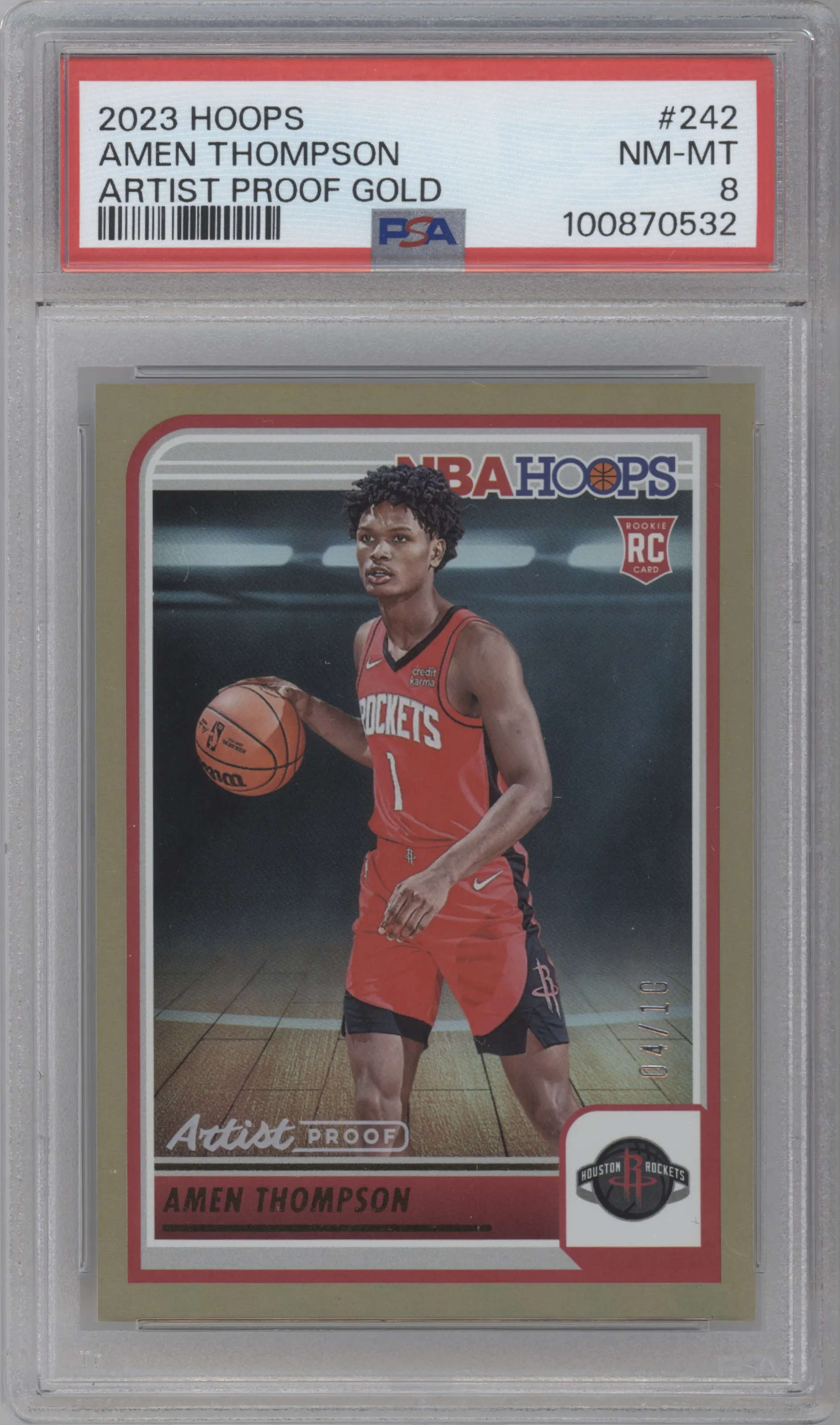2023 Panini NBA Hoops Amen Thompson Artist Proof Gold PSA 8