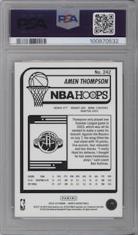 Amen Thompson from the 2023-24 Panini NBA Hoops set featuring a Artist Proof Gold parallel graded by PSA and given an overall grade of 8.