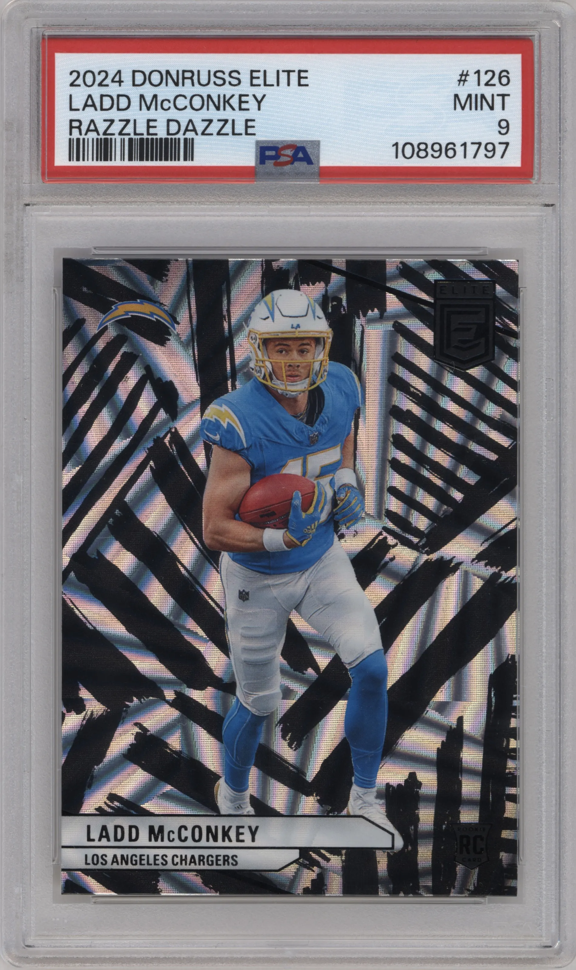 2024 Panini Donruss Elite Ladd McConkey Razzle Dazzle PSA 9
