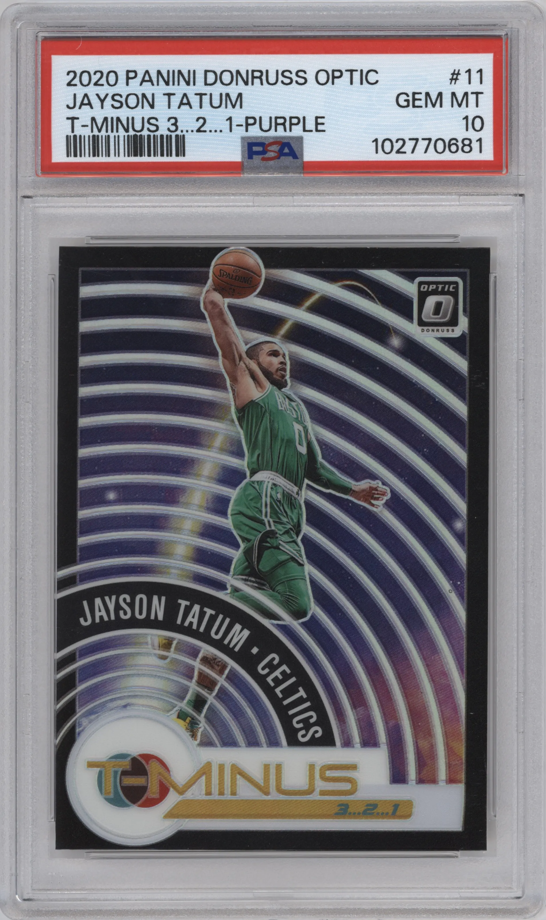 2020 Panini Donruss Optic T-Minus 3...2...1 Jayson Tatum Purple #11 PSA 10