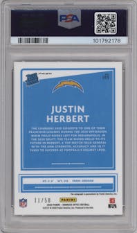Justin Herbert from the 2020 Panini Donruss Optic set featuring a Red parallel graded by PSA and given an overall grade of 9.