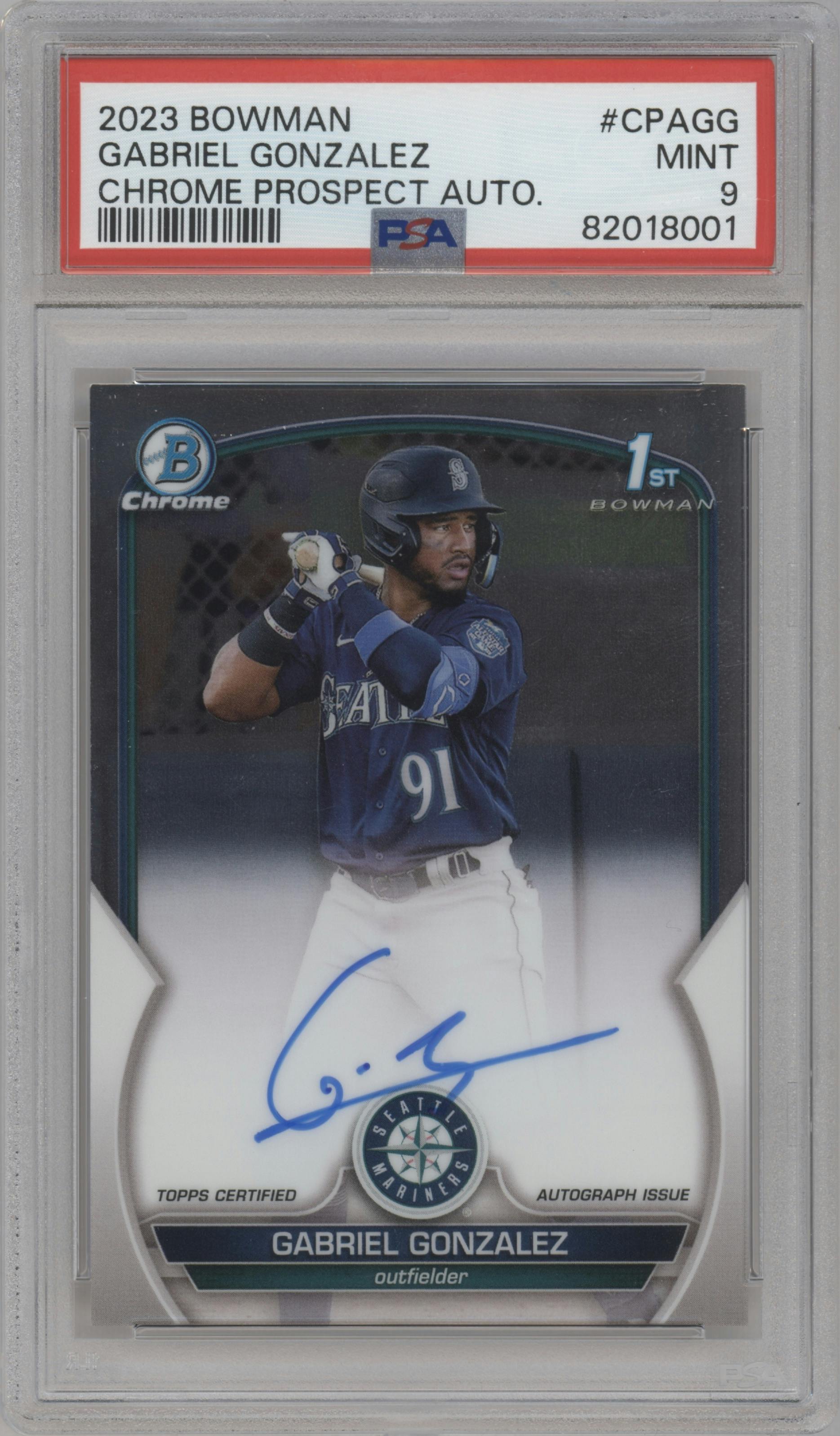 Gabriel Gonzalez from the 2023 Bowman  set graded by PSA and given an overall grade of 9.
