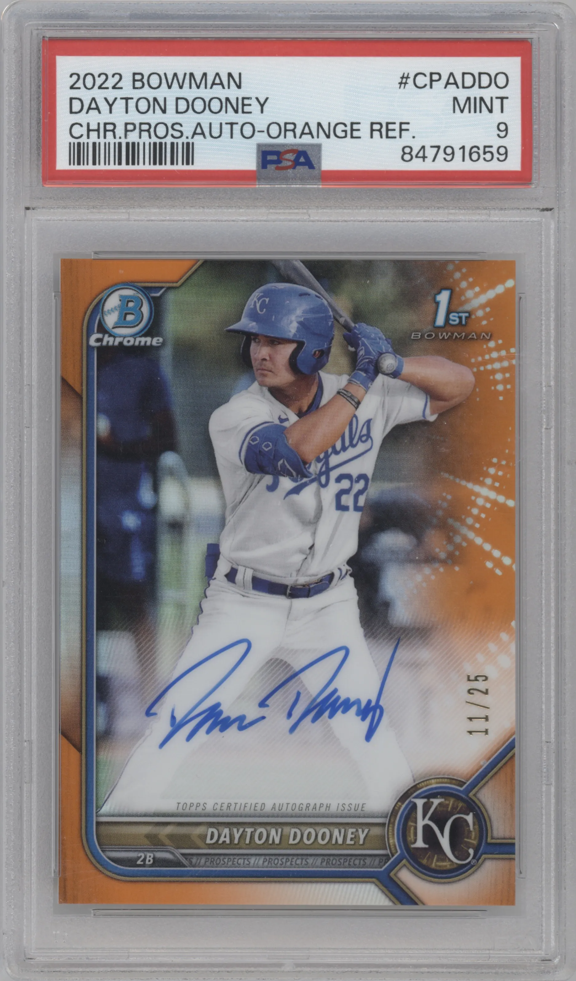 2022 Bowman Chr.Pros.Auto Dayton Dooney Orange Refractor PSA 9