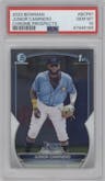 Junior Caminero from the 2023 Bowman  set graded by PSA and given an overall grade of 10.